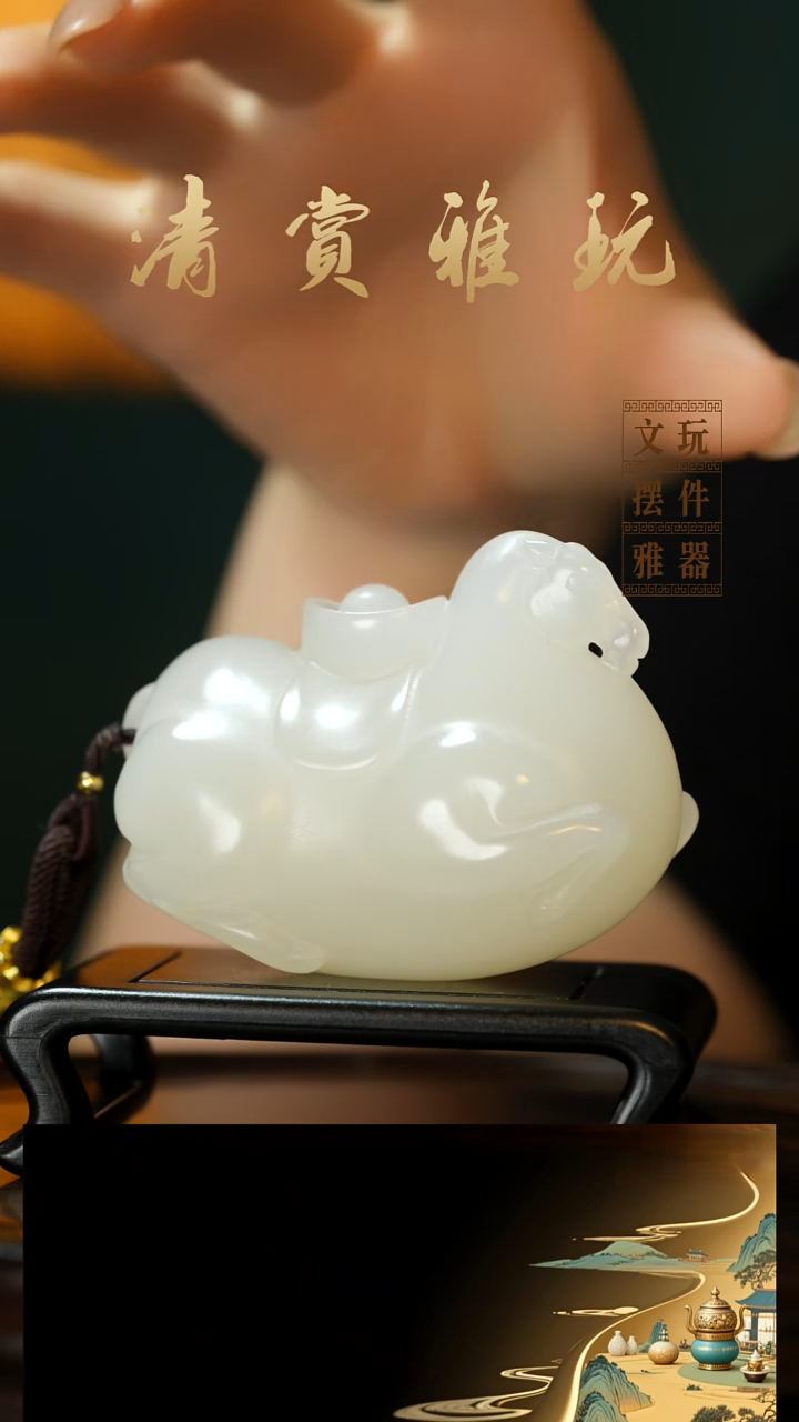 玉《马上有钱》手把件摆件