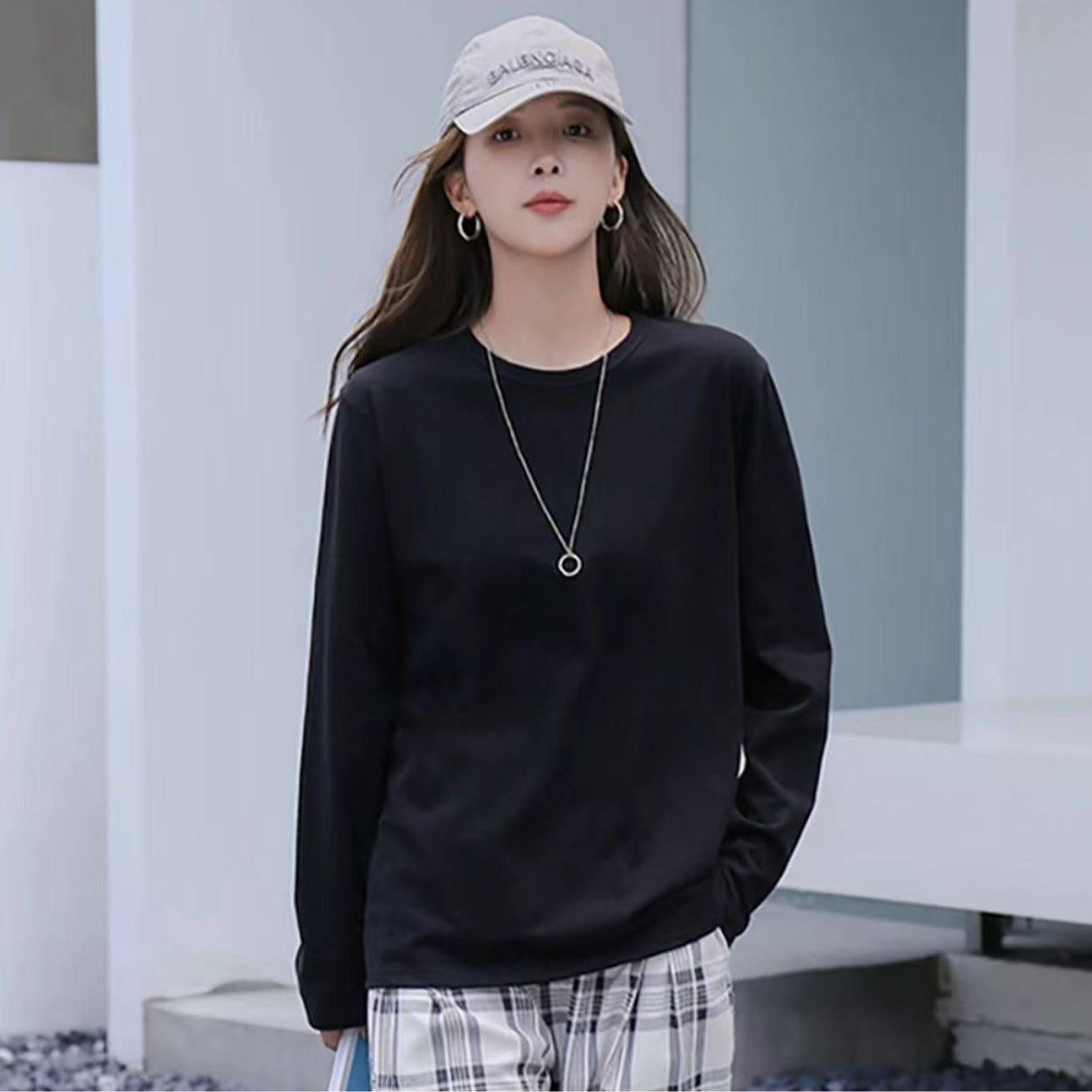 【拍一发二】长袖T恤打底男女同款时尚百搭圆领休闲t恤长袖百搭纯商品图