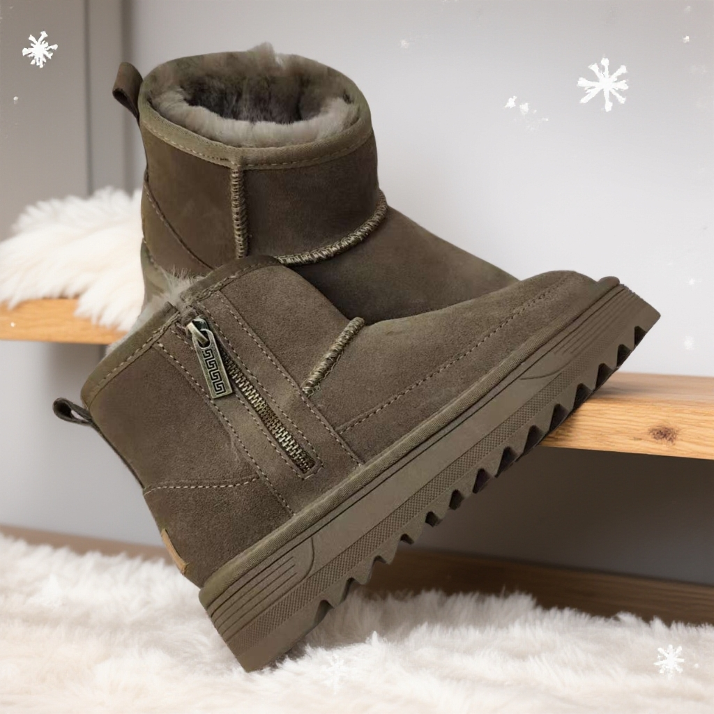 D8218-女士牛皮全羊毛（羊毛含量100% ）防滑保暖雪地靴