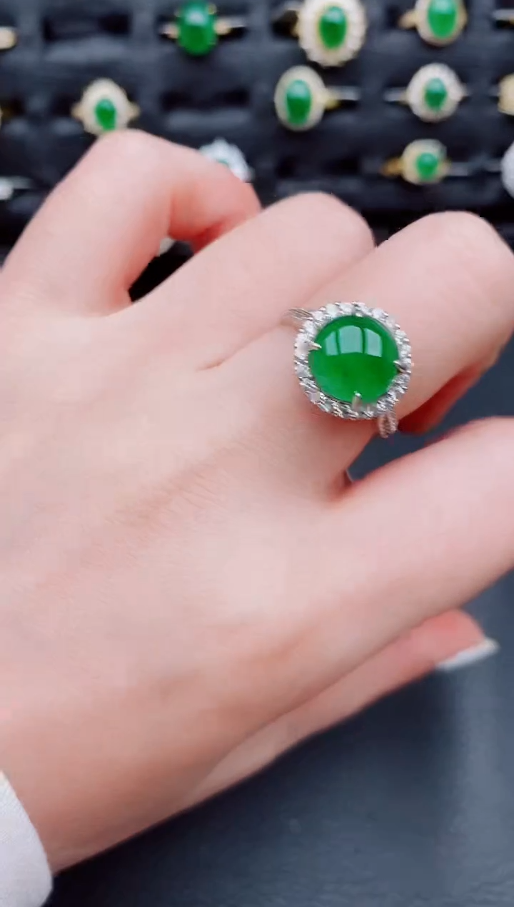 【闪购商品】翡翠戒指银S925镶嵌天然a货翡翠60