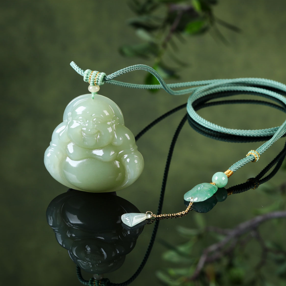 【意婵】《福气祥和》（48*48*11）18K金老料爆油和田玉佛公项链-916593