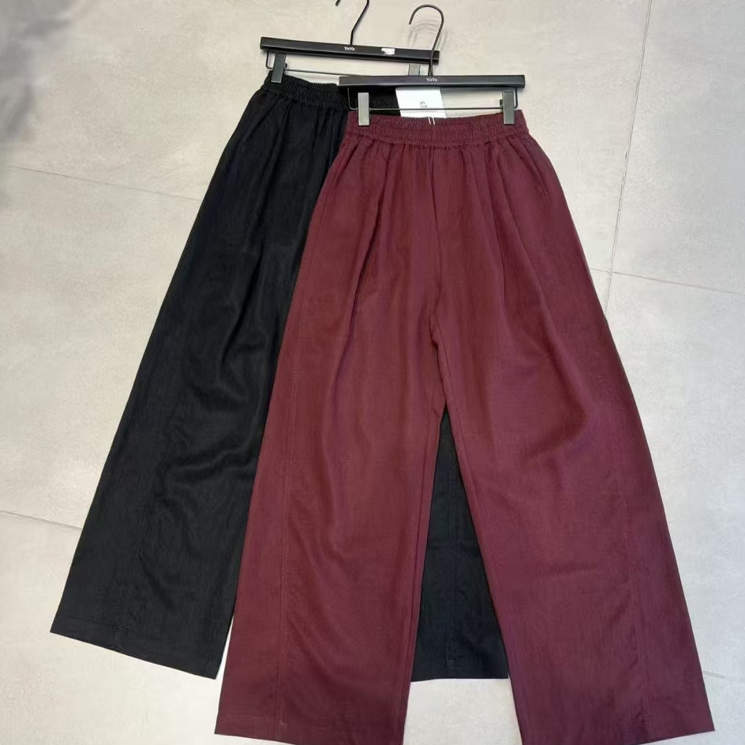 酒红色高级感舒适透气阔腿裤日系慵懒轻奢压褶直筒裤