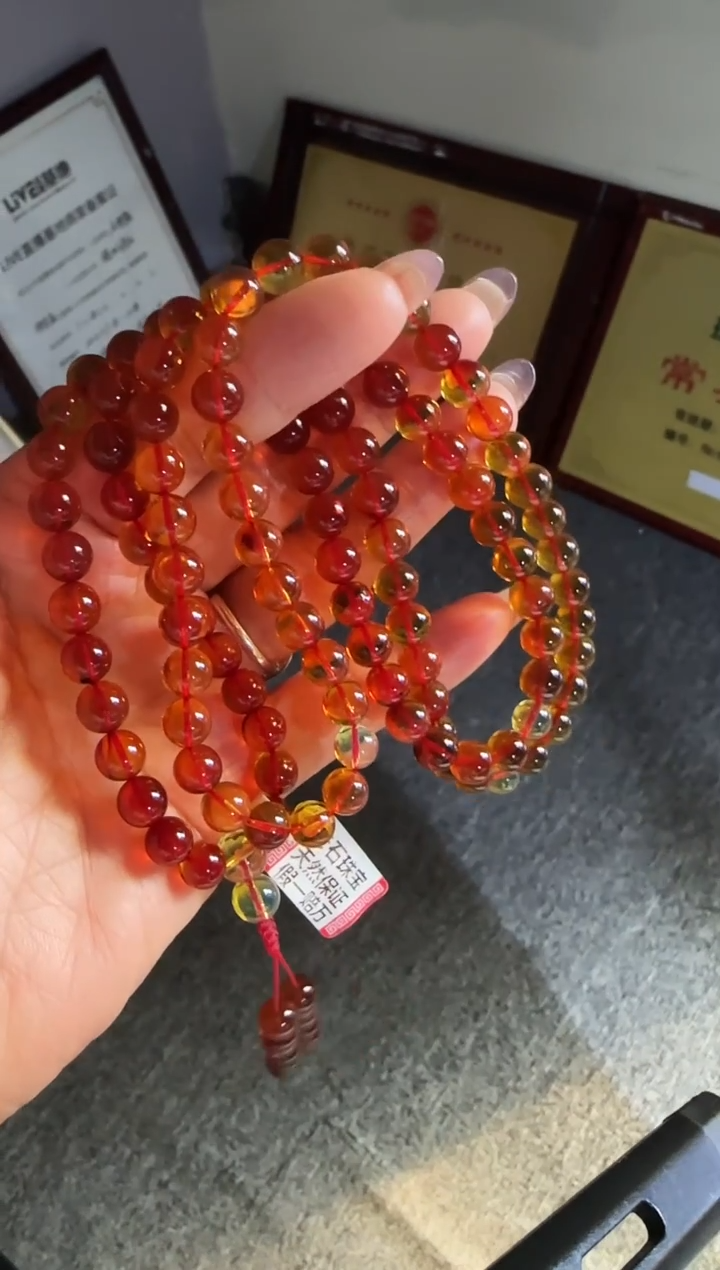 琥珀颈饰未镶嵌难***?#32缅甸琥珀血珀手108.7mm