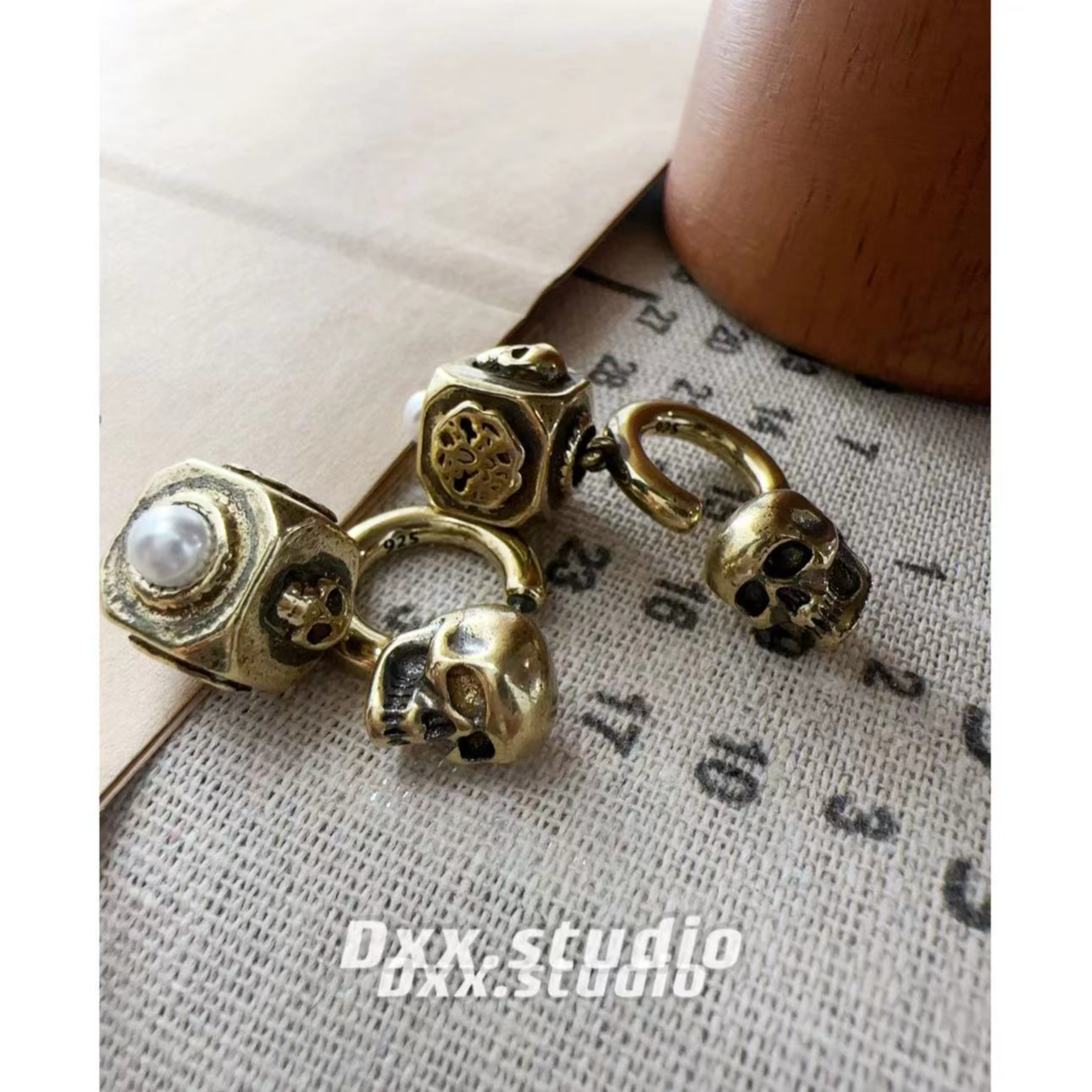 铜合金仿珍珠耳饰 DXX小晰饰品-新品-【复古做旧骷髅】耳饰40017