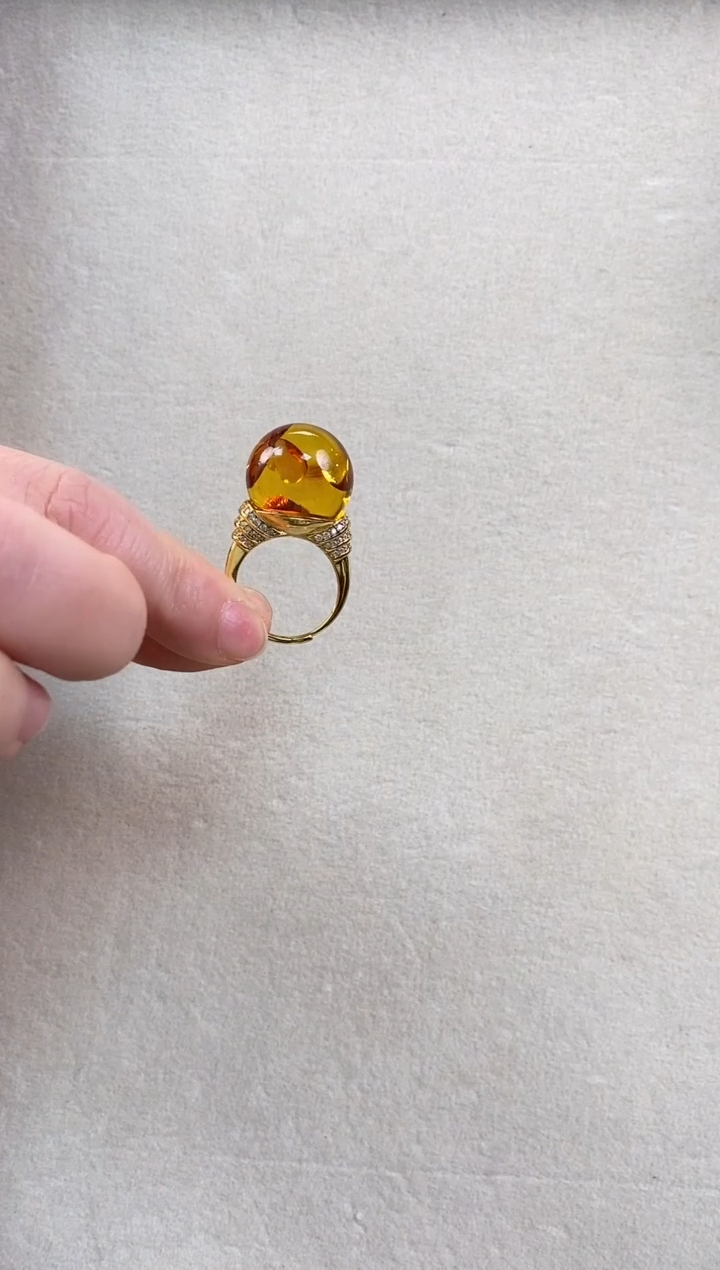 【闪购商品】琥珀（花珀）戒指银S925镶嵌花珀活口戒指18+