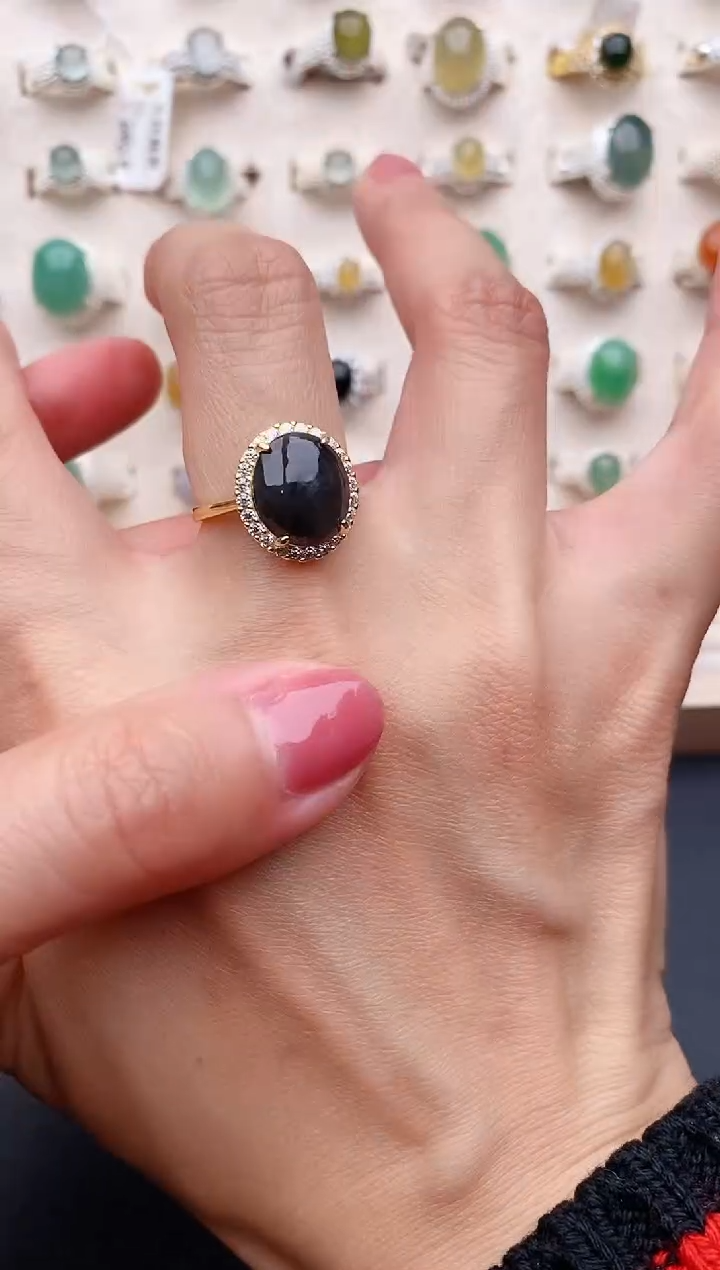 【闪购商品】翡翠戒指银S925镶嵌缅甸天然翡翠111   5-8