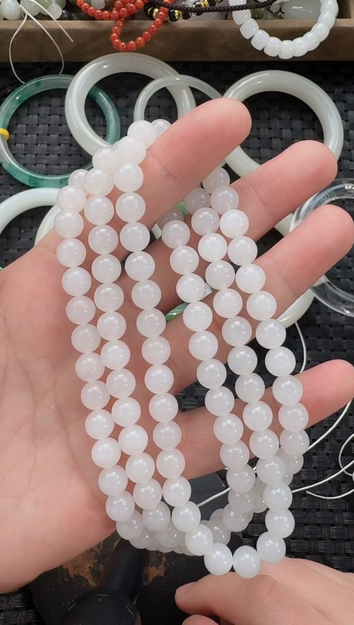 颈饰未镶嵌和田玉8mm白玉108长链