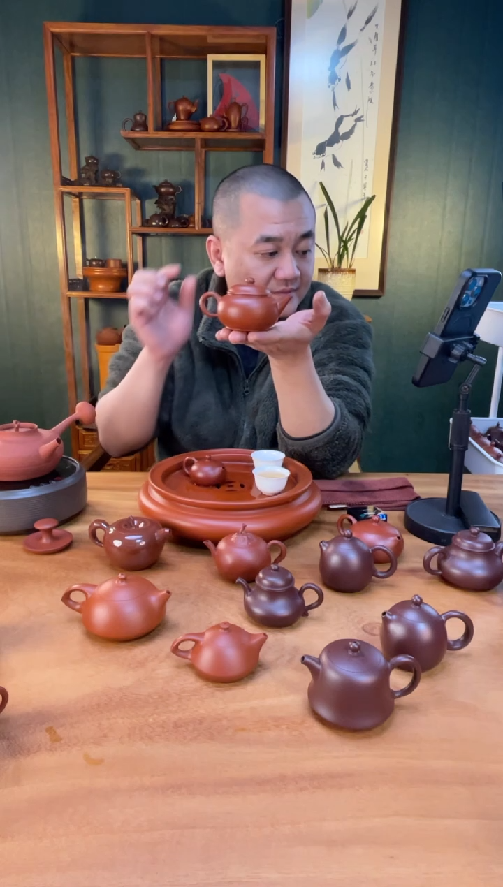 【闪购商品】紫砂茶壶朱泥扁水平100cc陈泽腾