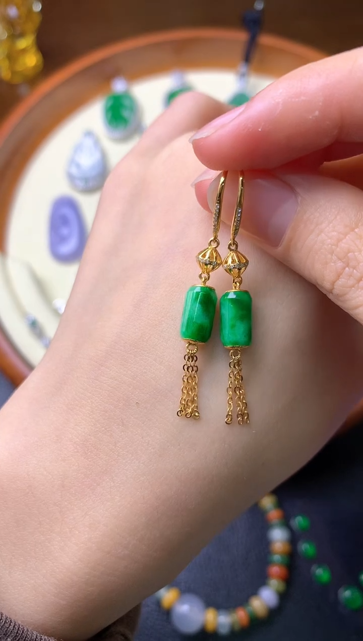 【闪购商品】翡翠耳饰18K金镶嵌耳饰