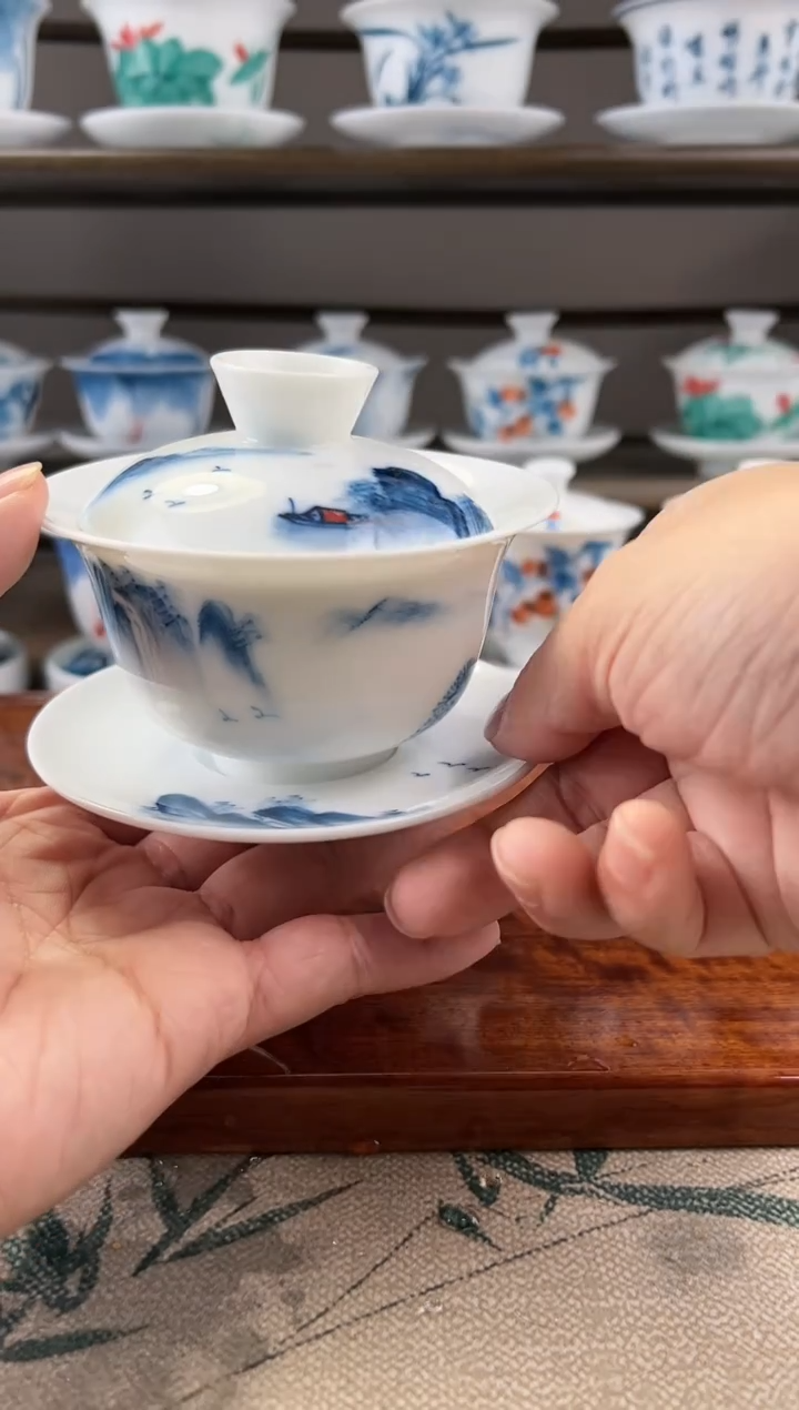 微瑕千里江山180ml三才盖碗