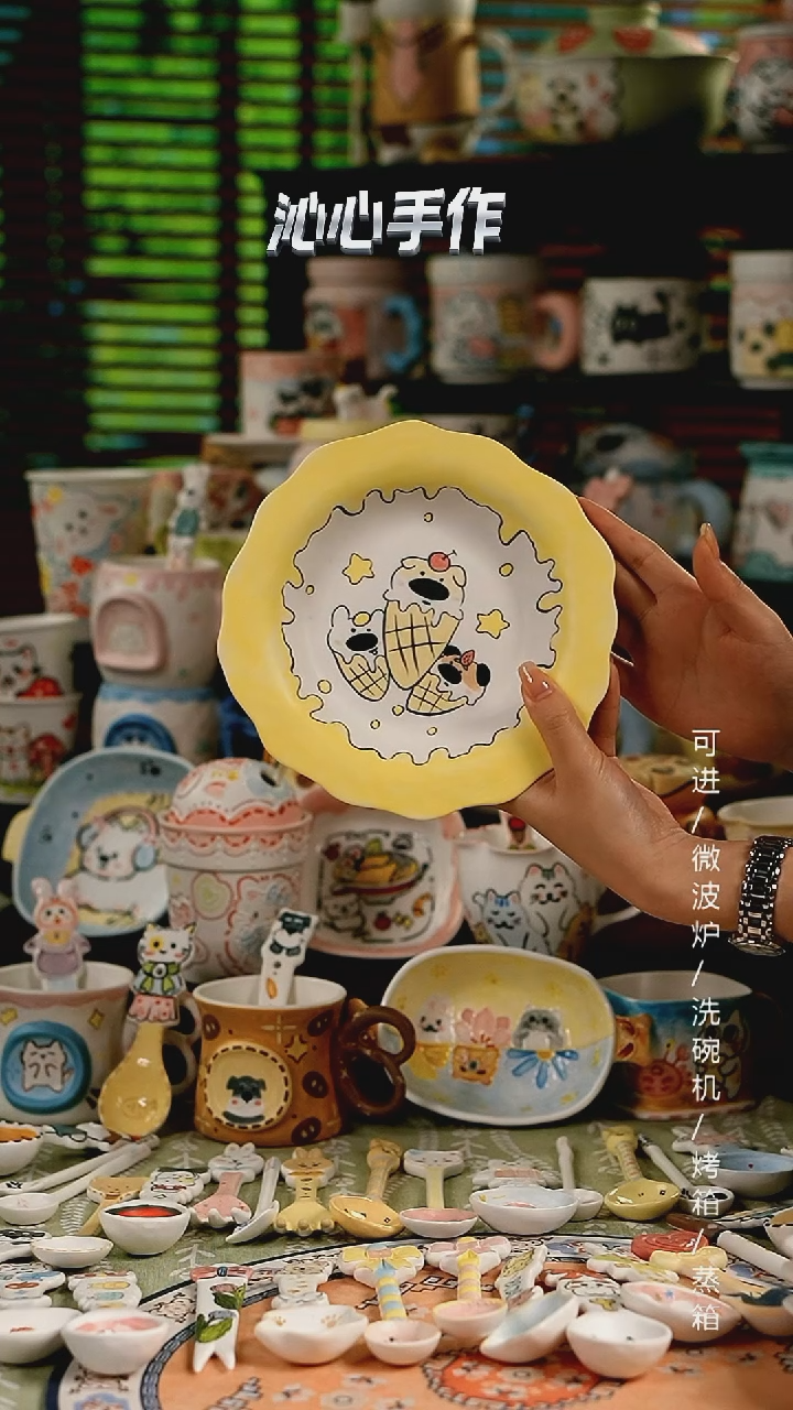 陶瓷无盖款景德镇沁心高温釉下彩纯手绘创意瓷 