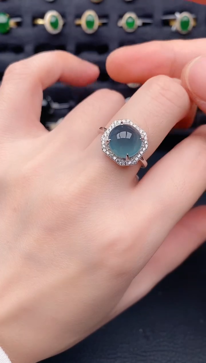 银S925镶嵌戒指翡翠天然a货翡翠283