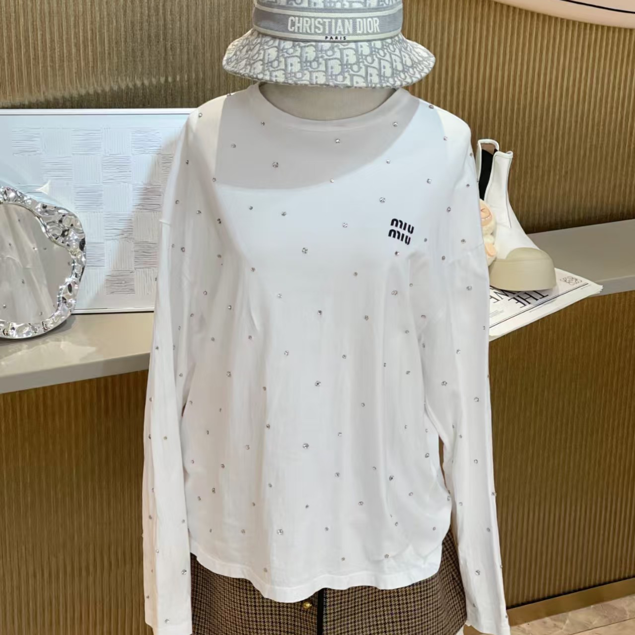 99新 MIU MIU/缪缪 【辛河奢品】缪缪白色长T s码