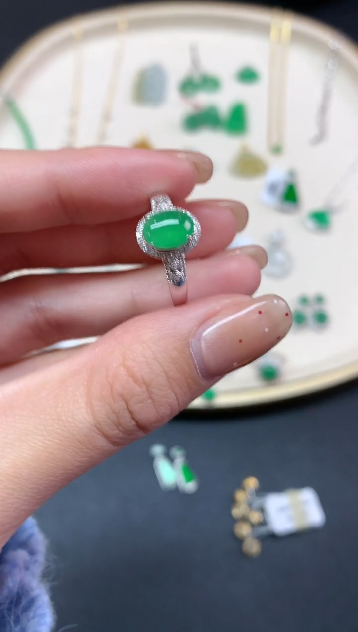 【闪购商品】翡翠戒指18K金镶嵌戒指A521|2580