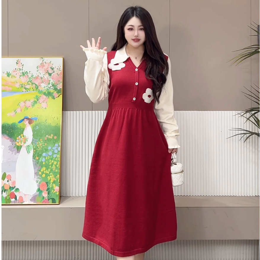 【玲胖胖 纯甜慕斯】秋季精致时尚设计感连衣裙大码女装LPP61314