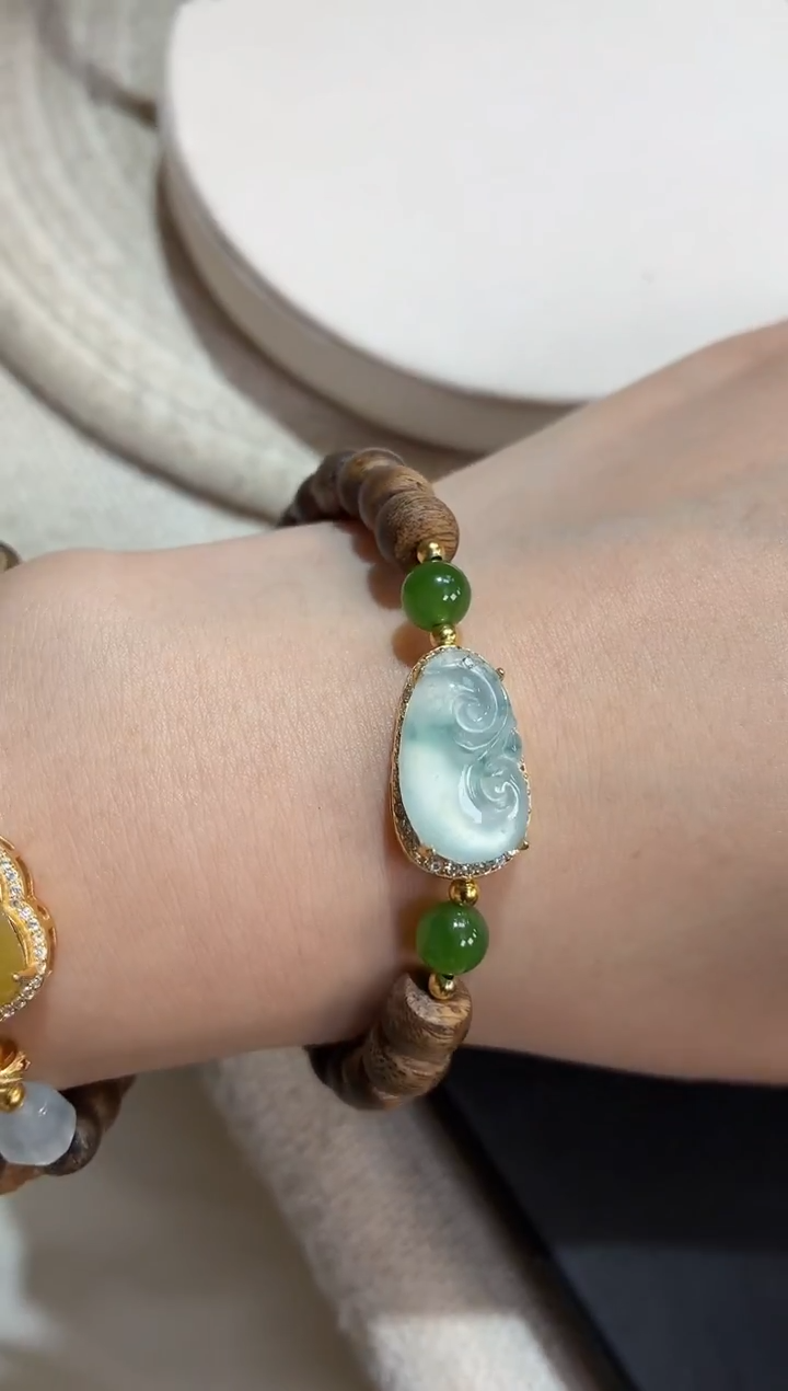 吊坠(不含链)银S925镶嵌翡翠手串