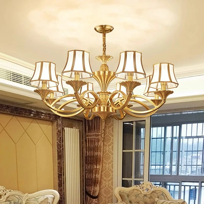 全铜美式复古客厅吊灯高级感灯饰欧式中古餐厅个性卧室灯具别墅