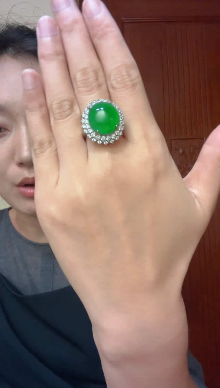 翡翠银S925镶嵌颈饰戒指