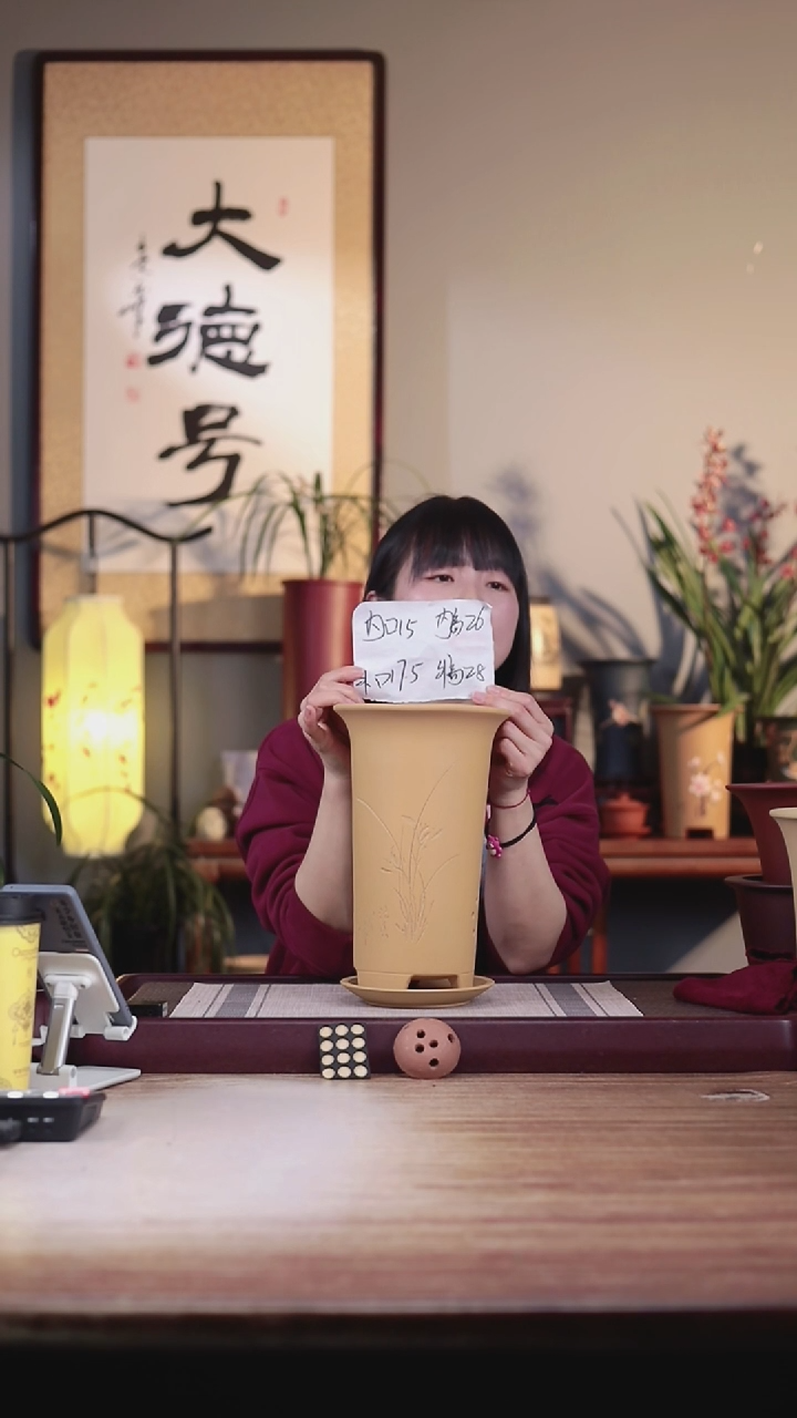 【闪购商品】紫砂花盆新款段泥高画线一只带托盘