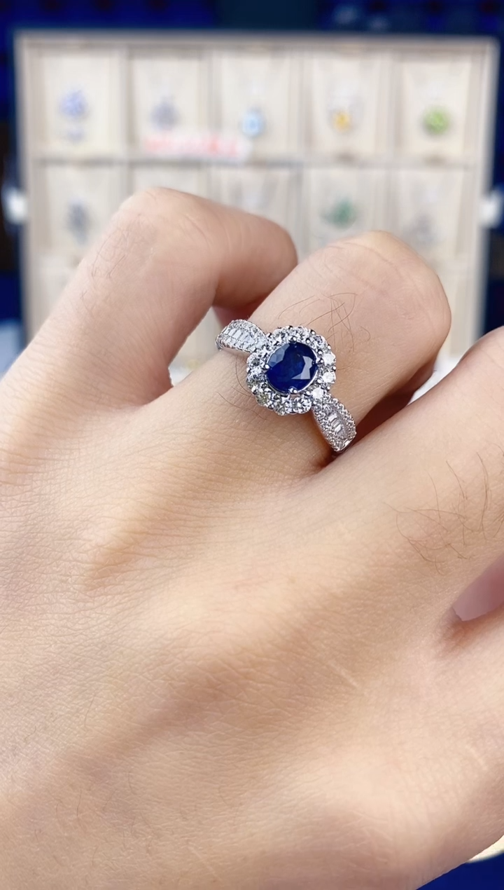 【闪购商品】蓝宝石戒指银S925镶嵌带证书