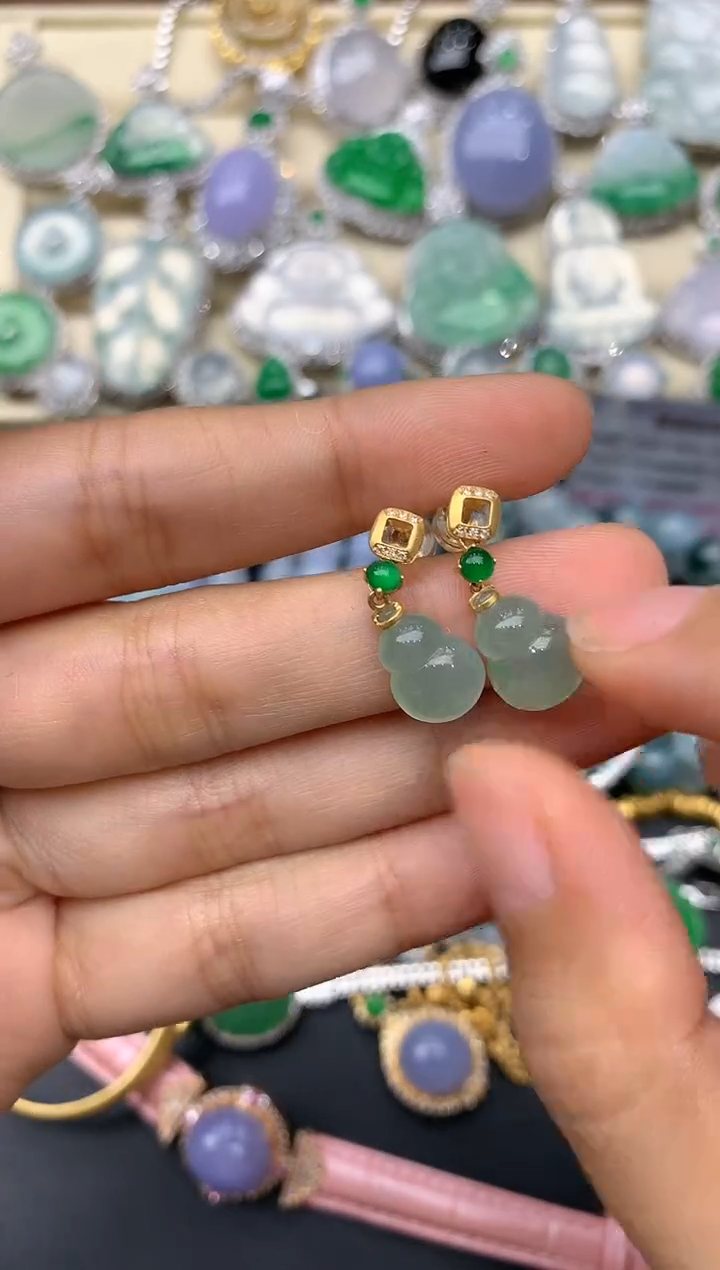 【闪购商品】翡翠耳饰18K金镶嵌155-中国好珍宝