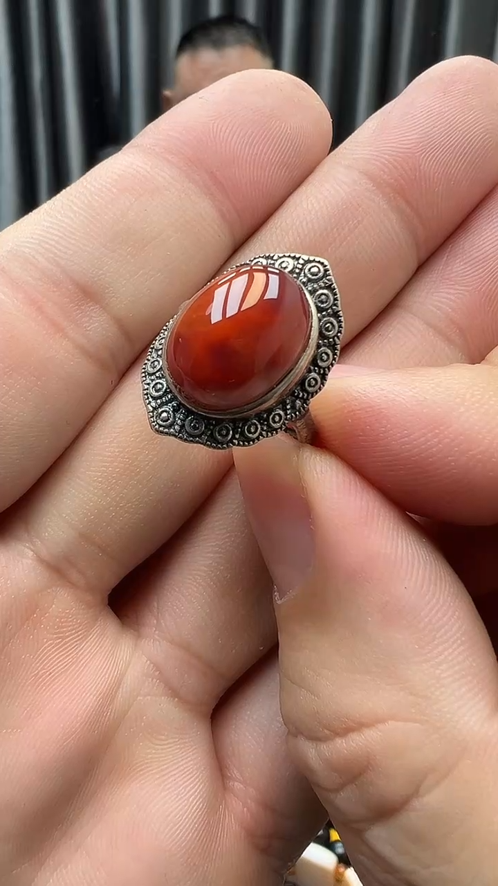 银S925镶嵌南红玛瑙戒指南红戒指