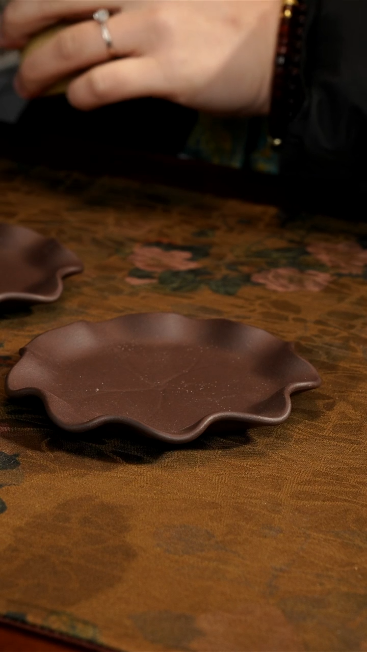 茶壶紫砂紫泥荷叶小杯垫