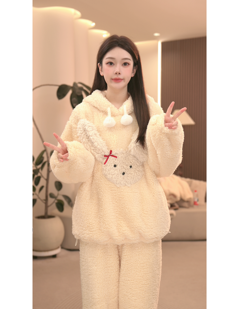 DM【加厚连帽兔兔】高定时尚软绵绵冬季加厚保暖家居服套装