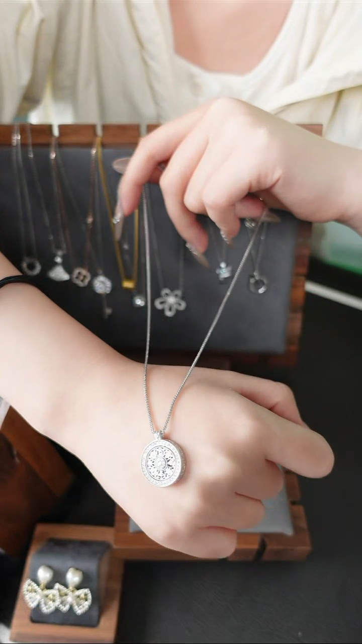 无925银925足银罗盘项链