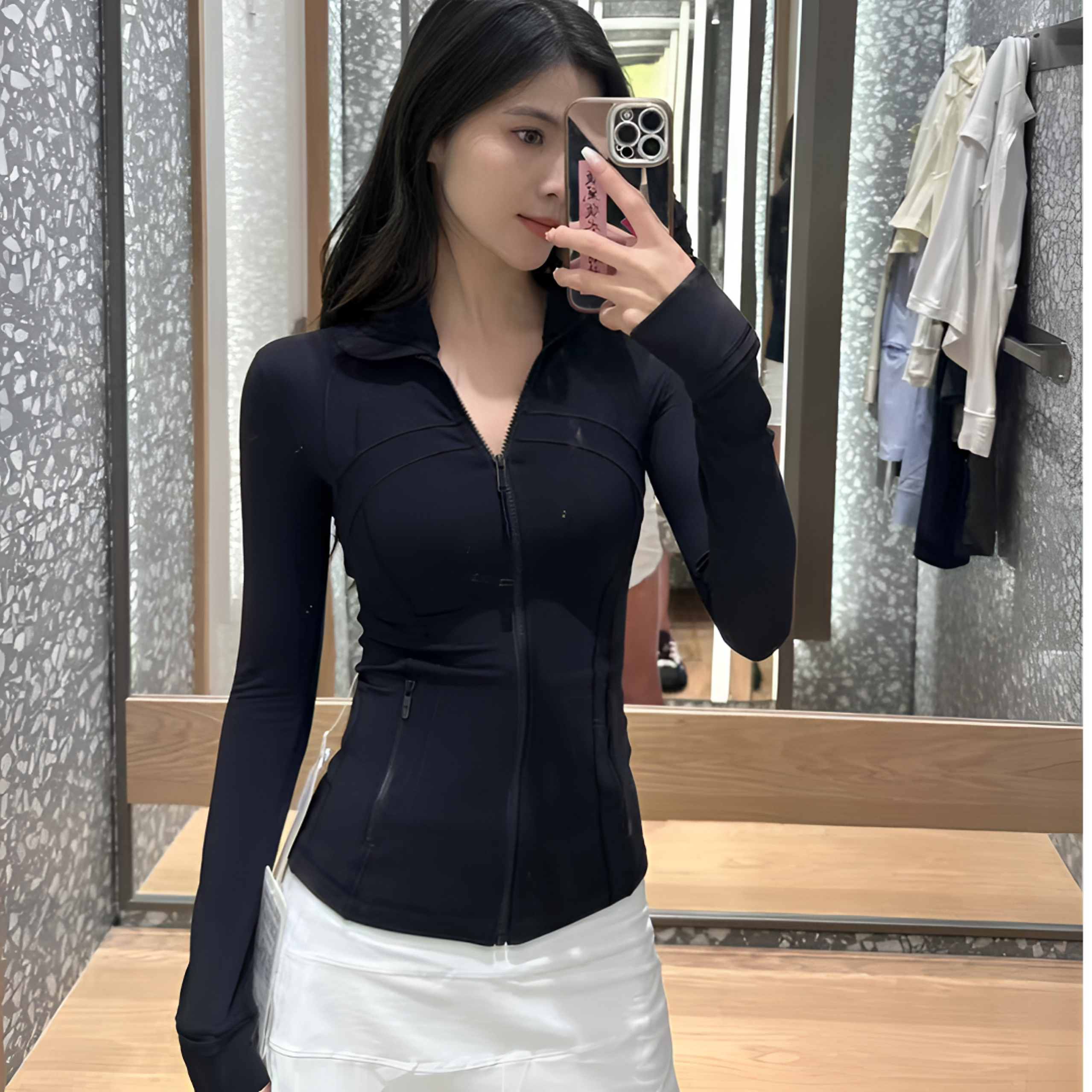 女士裸感立领长袖瑜伽服运动跑步健身秋冬百搭外套