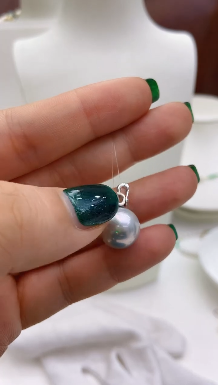 银S925镶嵌淡水珍珠吊坠82 12-13mm