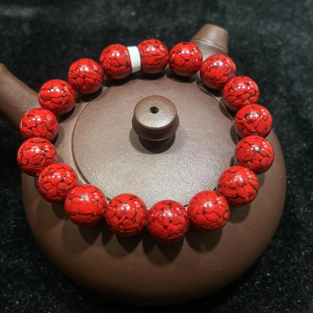 含辰砂工艺品天然朱砂含辰砂工艺品晶体硅透光大圆珠手串简约精美