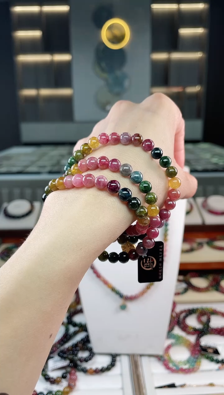 未镶嵌老矿碧玺彩虹三圈手串6mm+碧玺碧玺多样性发一条T