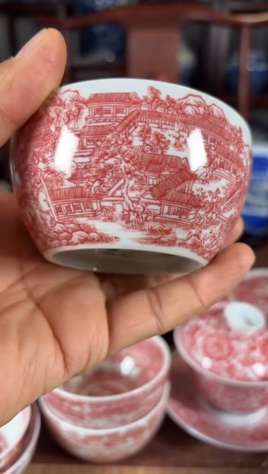 柴窑釉里红圆明园四十景杯杯