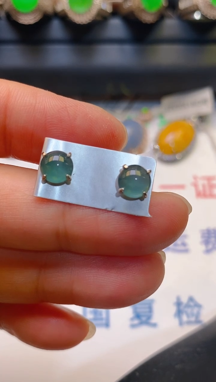 【闪购商品】翡翠耳饰银S925镶嵌天然A货翡翠1