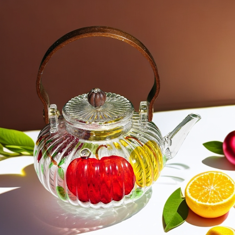 人工手绘南瓜提梁壶冷水壶茶壶玻璃家用加热耐热耐高温电陶炉茶具