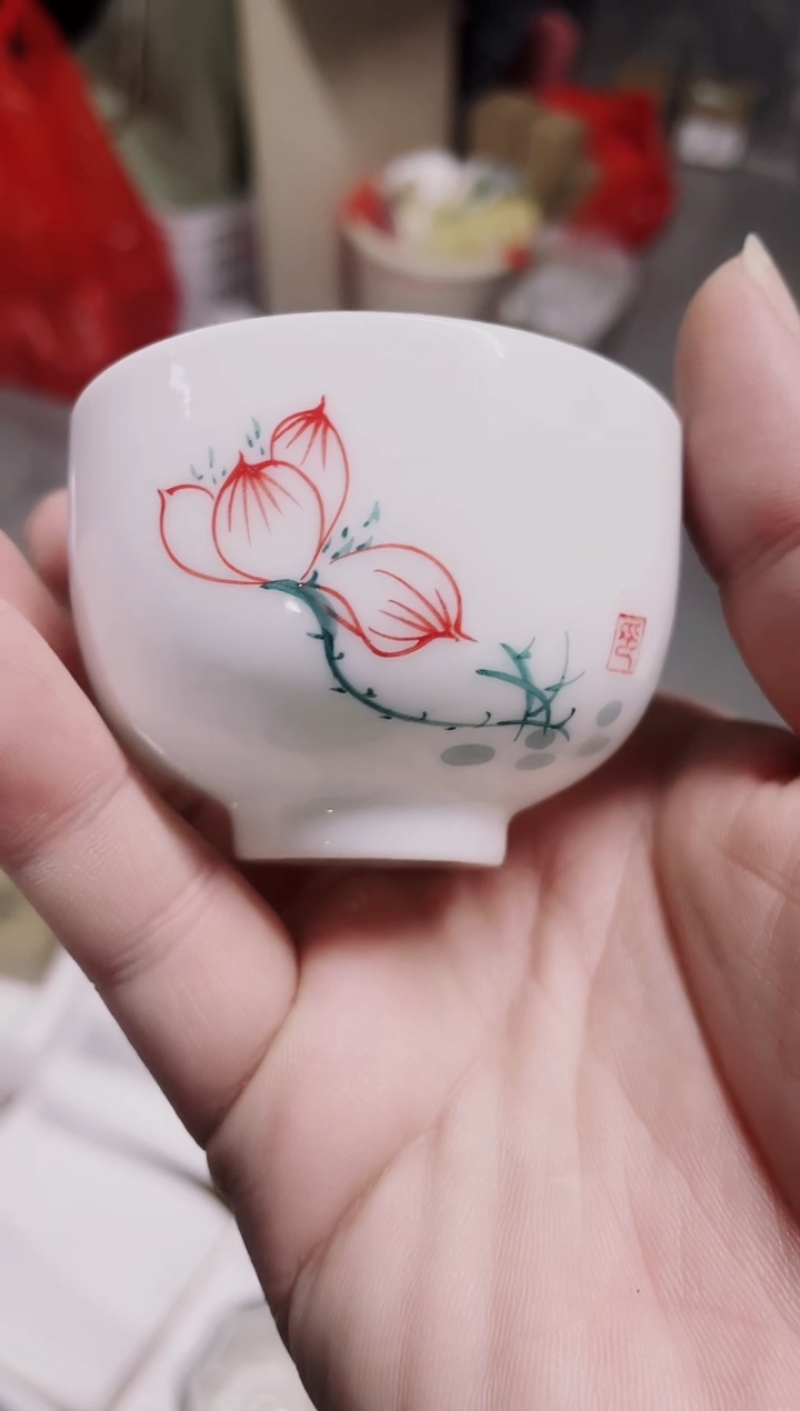 【闪购商品】[席欢李商城】荷花手绘杯