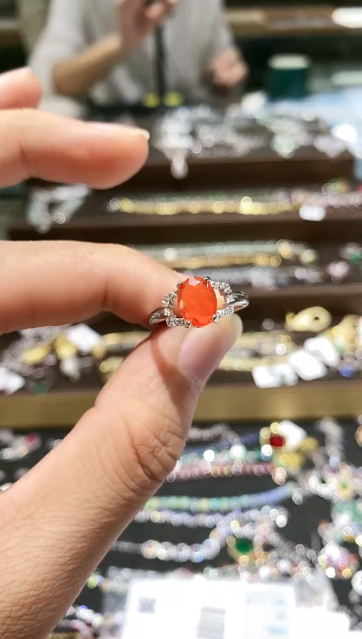 【闪购商品】欧泊戒指银S925镀金镶嵌戒指