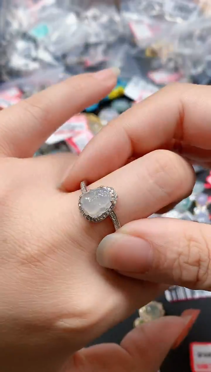 银S925镶嵌戒指翡翠天然A货缅甸翡翠