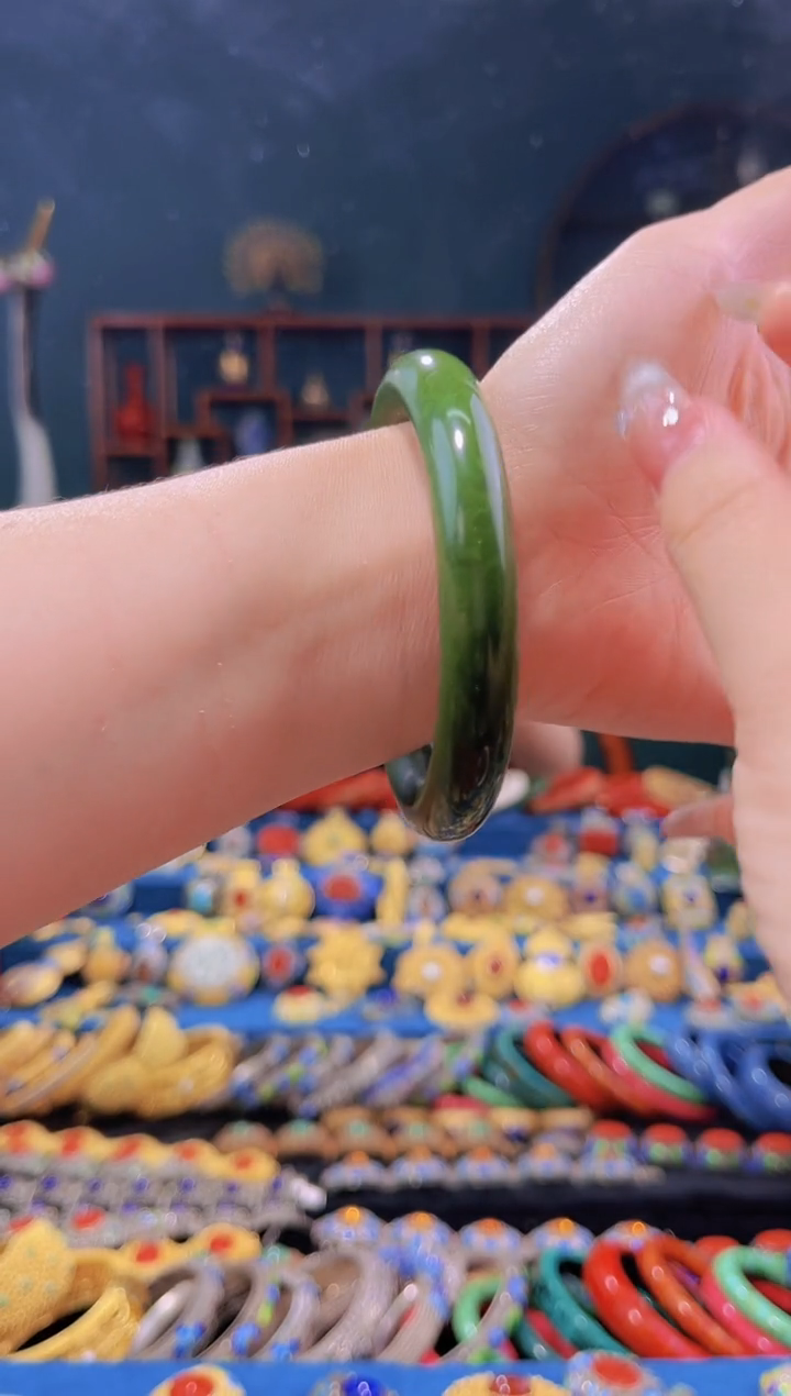 非遗技艺素漆手镯 绿 55-57圈大师款