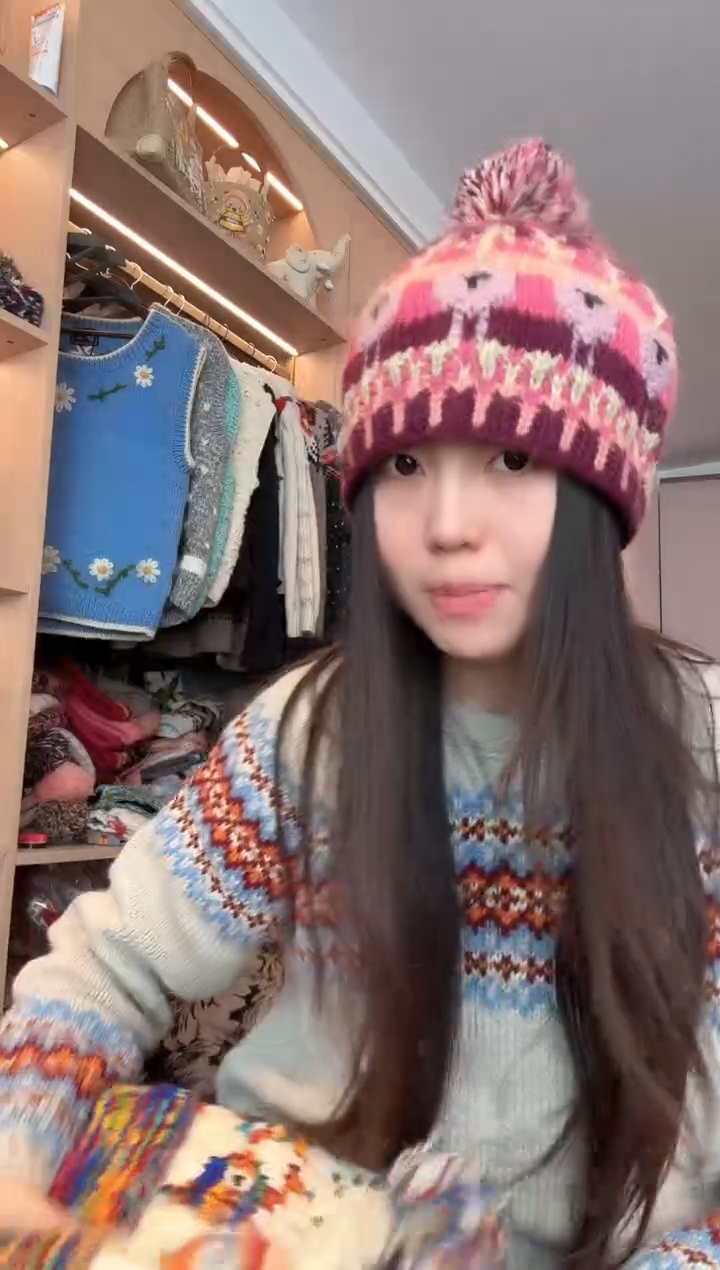 羊毛樱花粉小羊帽