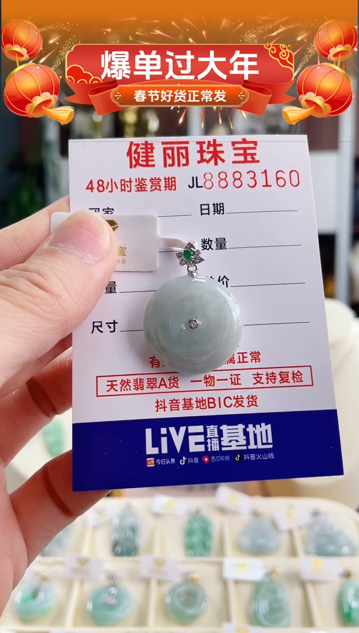 【闪购商品】翡翠颈饰银S925镶嵌天然缅甸翡翠 平安扣(一物一证)