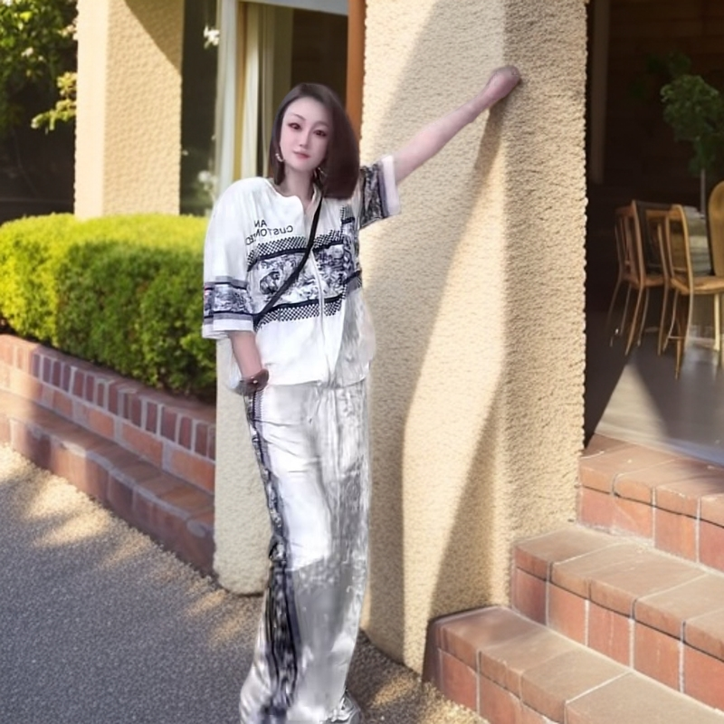 （夏季新款）冰感果冻绒高端韩版百搭宽松中长款时尚小格套装2730