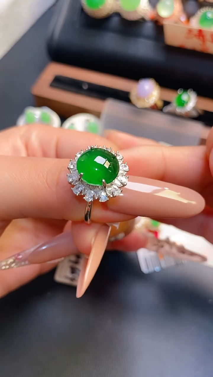 银S925镶嵌戒指翡翠鮑****饰天然