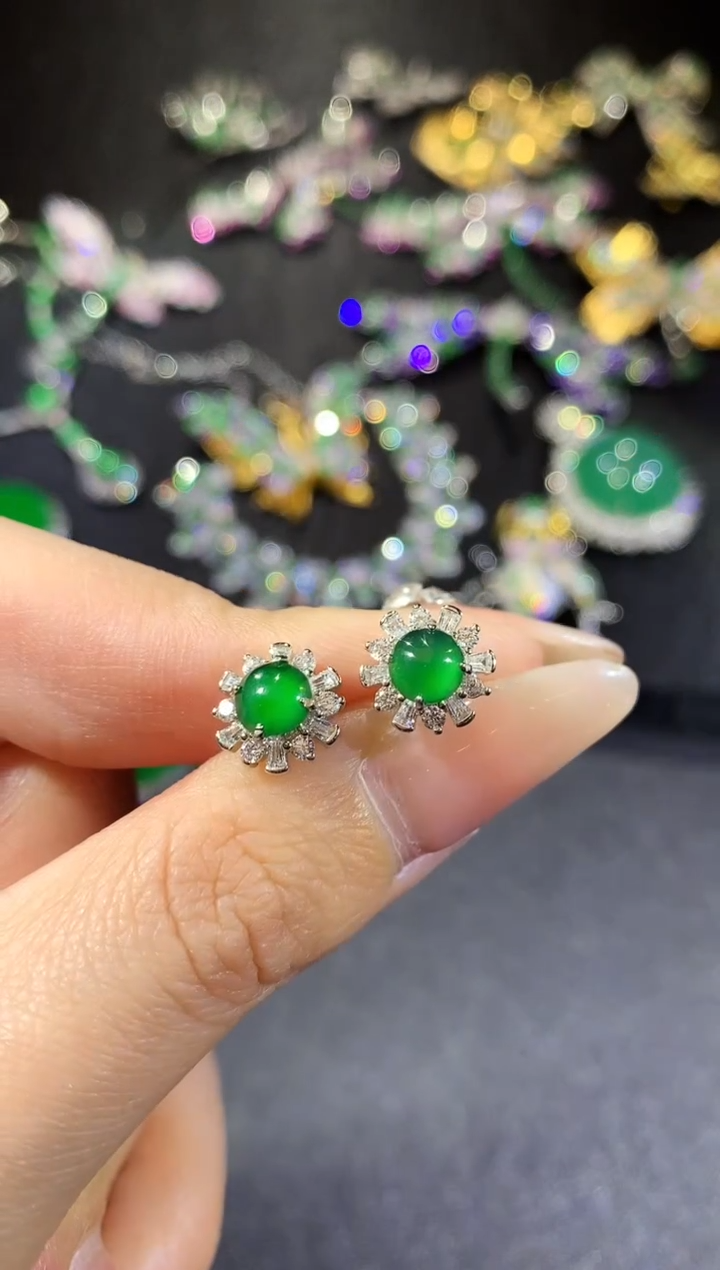 【闪购商品】翡翠耳饰银S925镶嵌121-耳饰