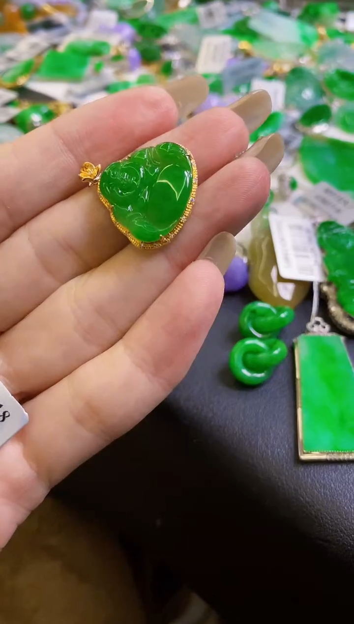 【闪购商品】定制翡翠18K金镶嵌佛公