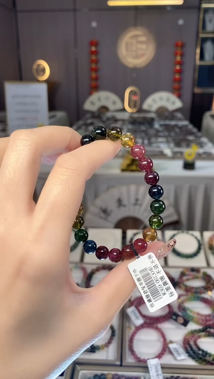 未镶嵌老矿碧玺色标彩虹单圈手串碧玺dan多样性发货一条