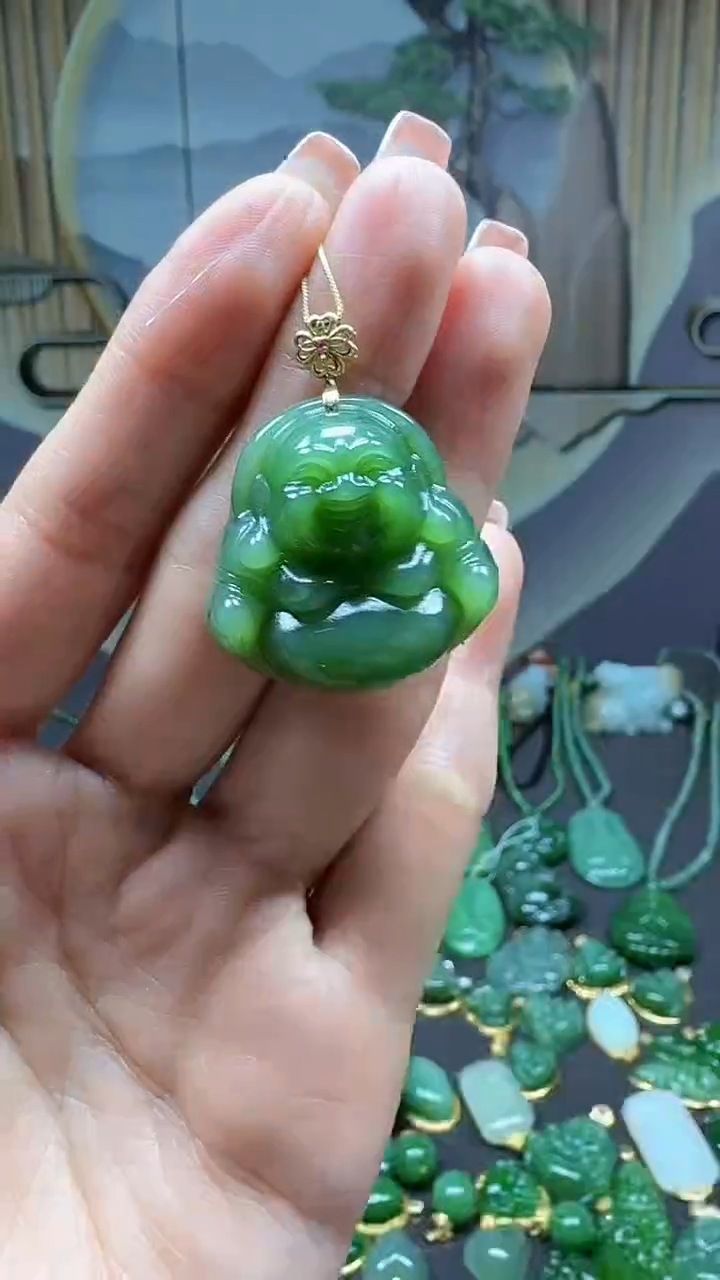 【闪购商品】和田玉挂件18K金镶嵌1