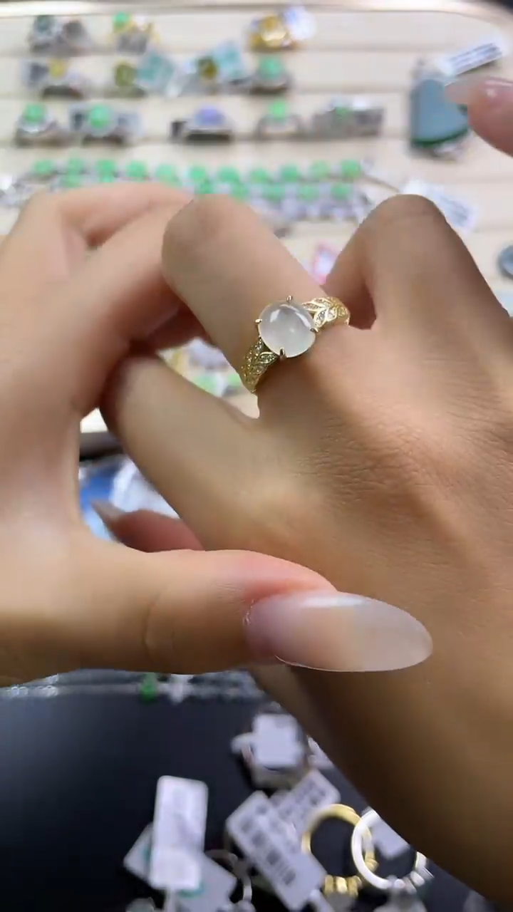 银S925镶嵌戒指翡翠翡翠 蛋面 银S925镶嵌