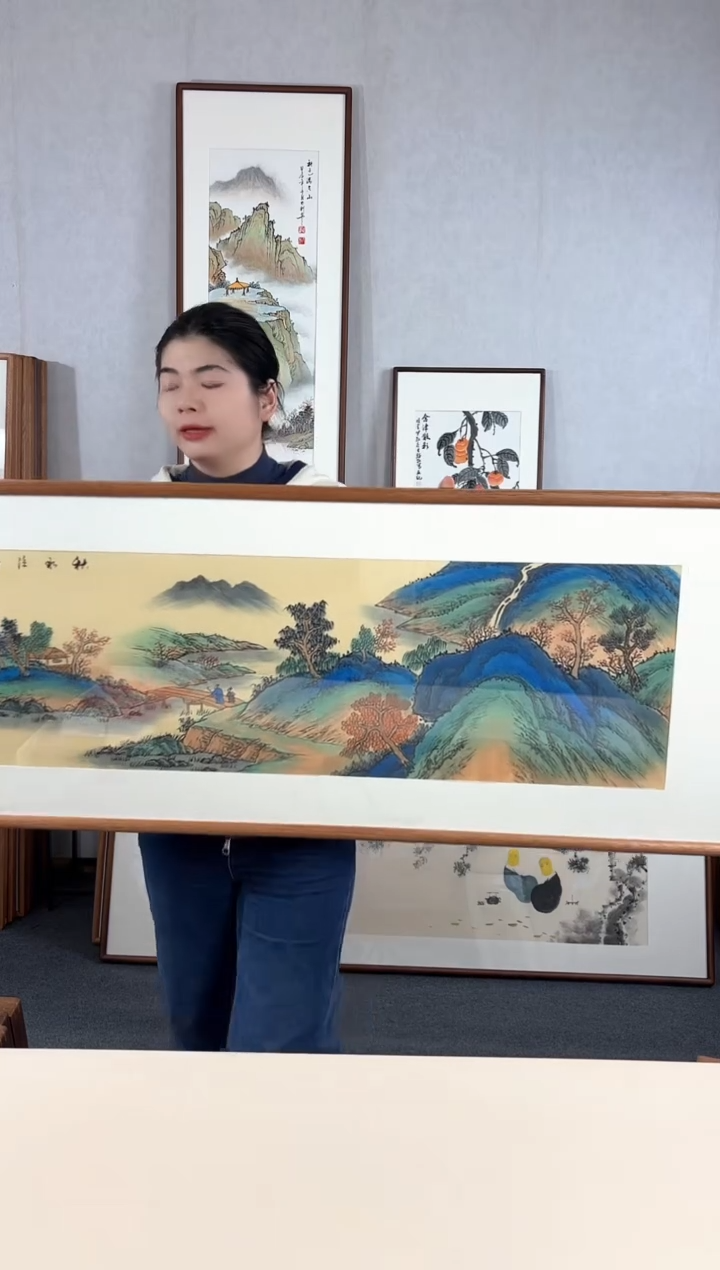 【闪购商品】国画手绘*秋水泛舟*52*172cm实木框